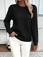 Odile | Women's Long Sleeve Cable Knit Jumper, Textured Autumn Sweater | My Sweet Wardrobe | Black
