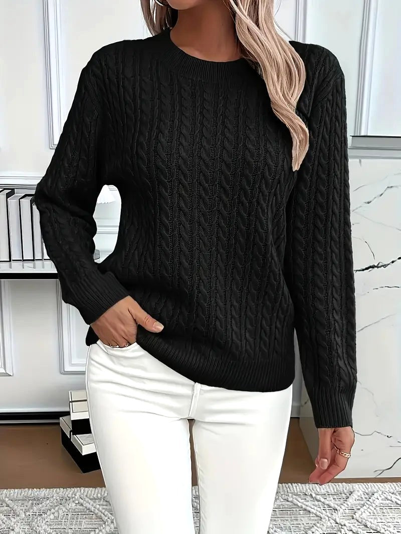 Odile | Women's Long Sleeve Cable Knit Jumper, Textured Autumn Sweater | My Sweet Wardrobe | Black