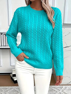 Odile | Women's Long Sleeve Cable Knit Jumper, Textured Autumn Sweater | My Sweet Wardrobe | Peacock Blue