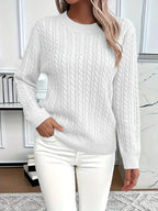 Odile | Women's Long Sleeve Cable Knit Jumper, Textured Autumn Sweater | My Sweet Wardrobe | White