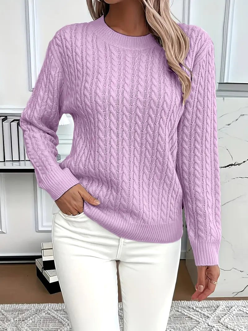 Odile | Women's Long Sleeve Cable Knit Jumper, Textured Autumn Sweater | My Sweet Wardrobe | Purple