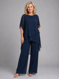 Olive | Women's Chiffon Two-Piece Set, Wide-Leg Trousers Lounge Set | My Sweet Wardrobe | Navy