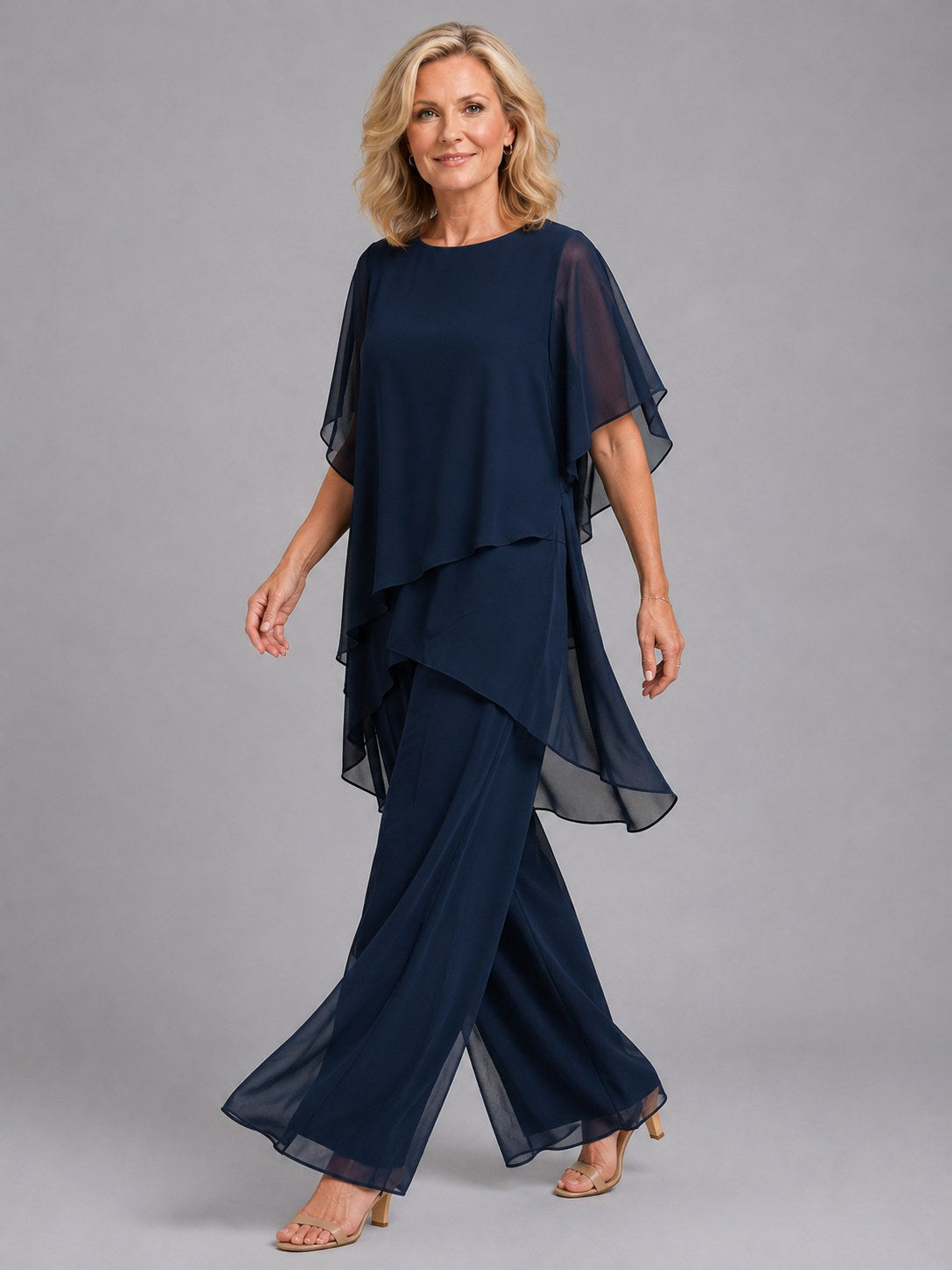 Olive | Women's Chiffon Two-Piece Set, Wide-Leg Trousers Lounge Set | My Sweet Wardrobe