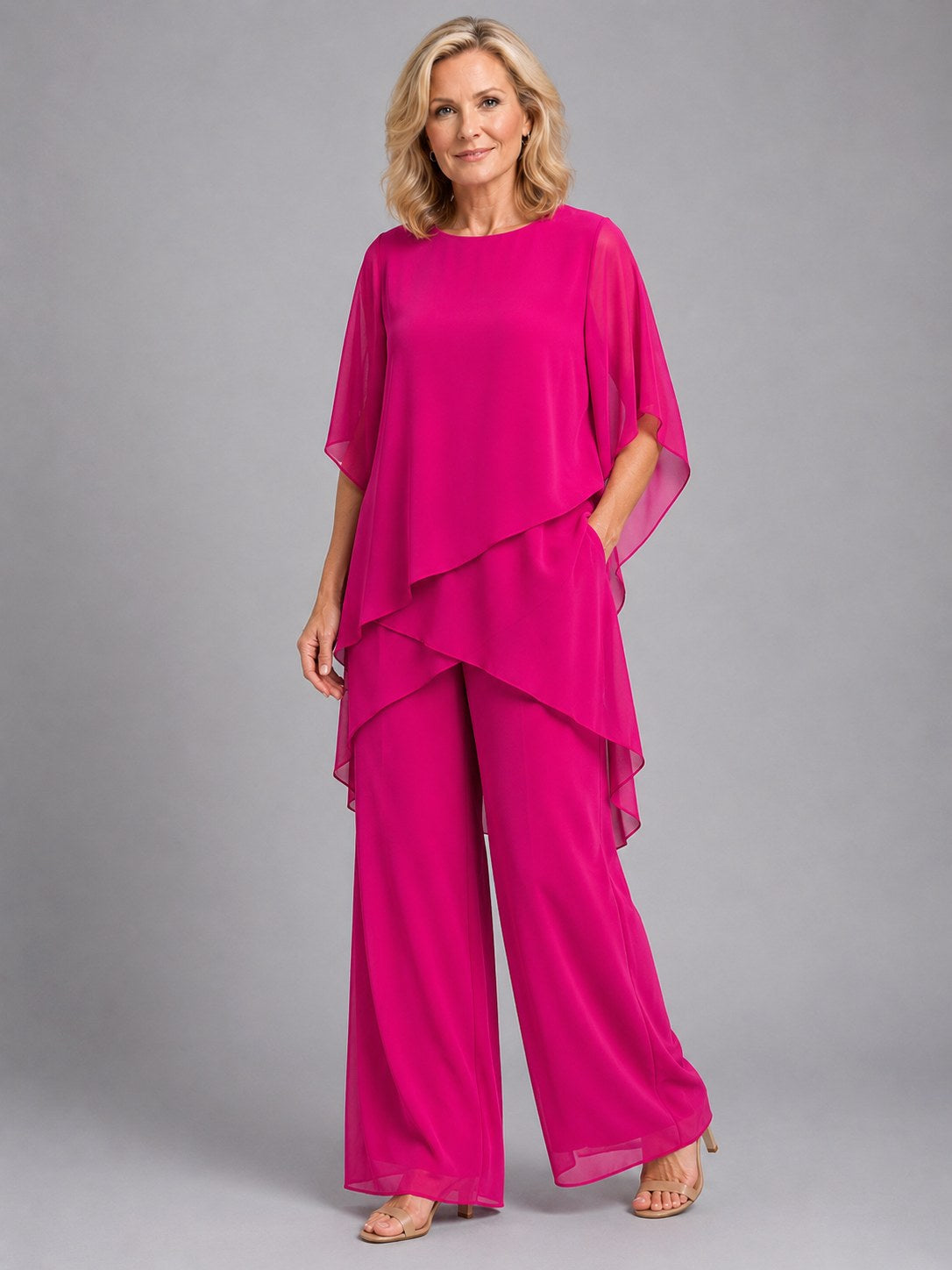 Olive | Women's Chiffon Two-Piece Set, Wide-Leg Trousers Lounge Set | My Sweet Wardrobe