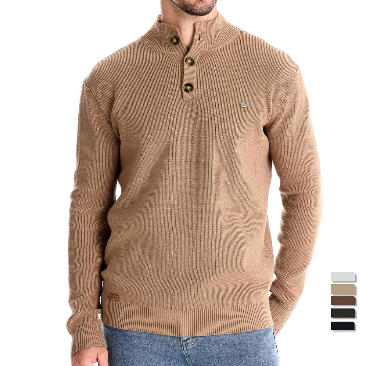 Oliver | Men's Cotton Jumper with Classic Fit, Elegant Men's Jumper | My Sweet Wardrobe | Khaki