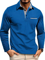 Oliver | Men's Long-Sleeved Polo Shirt, Checked Collar Smart Polo | My Sweet Wardrobe | Blue