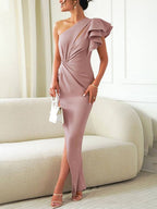 Oliwia | Women's One-Shoulder Evening Dress with Ruffles, Occasion Midi Dress | My Sweet Wardrobe