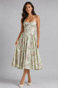 Orla | Women's Floral Corset Midi Dress, Sweetheart Neck Wedding Guest Dress | My Sweet Wardrobe | Green