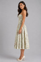 Orla | Women's Floral Corset Midi Dress, Sweetheart Neck Wedding Guest Dress | My Sweet Wardrobe | Cream