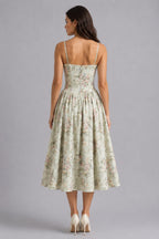 Orla | Women's Floral Corset Midi Dress, Sweetheart Neck Wedding Guest Dress | My Sweet Wardrobe | Pink