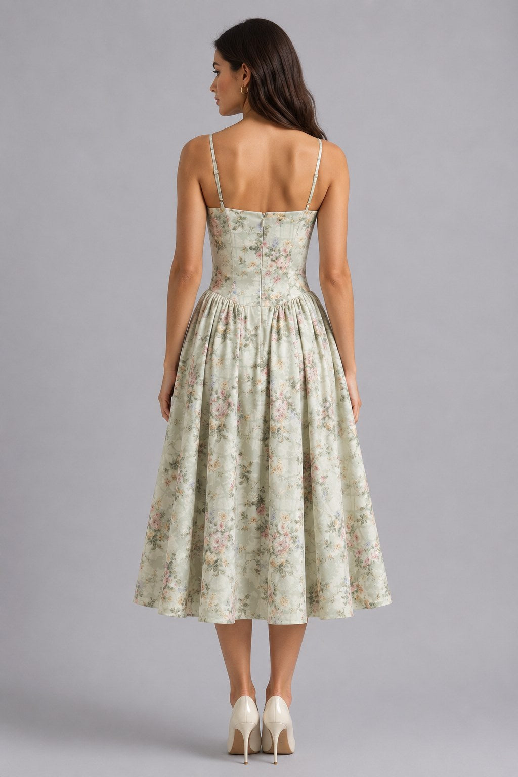 Orla | Women's Floral Corset Midi Dress, Sweetheart Neck Wedding Guest Dress | My Sweet Wardrobe | Pink