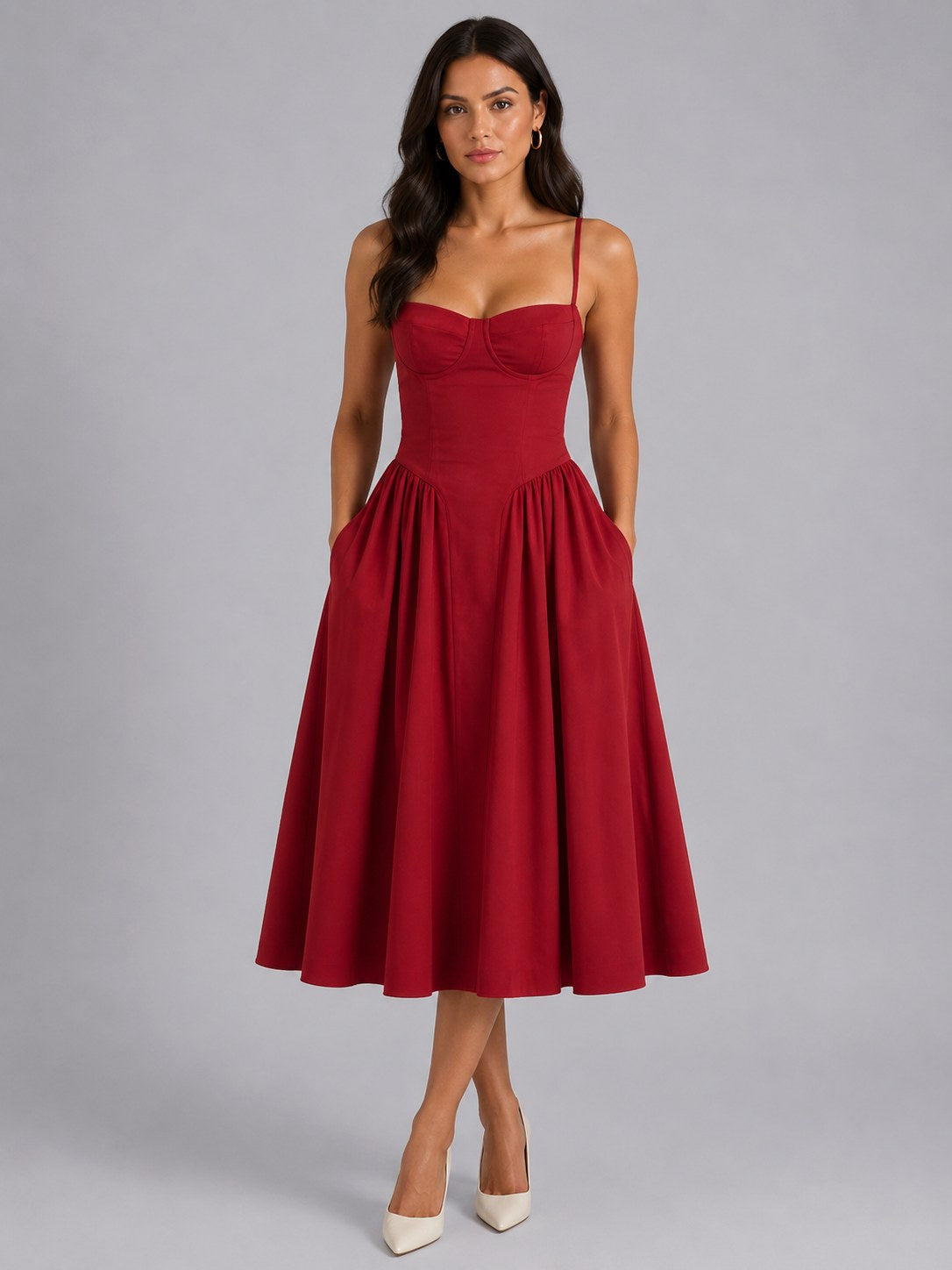Orla | Women's Floral Corset Midi Dress, Sweetheart Neck Wedding Guest Dress | My Sweet Wardrobe