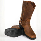 Oswin | Men's Mid-Calf Cowboy Boots, Harness Style Western Boots | My Sweet Wardrobe | Black