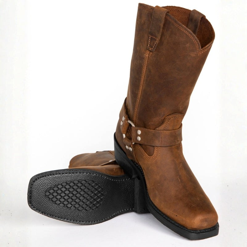 Oswin | Men's Mid-Calf Cowboy Boots, Harness Style Western Boots | My Sweet Wardrobe | Black