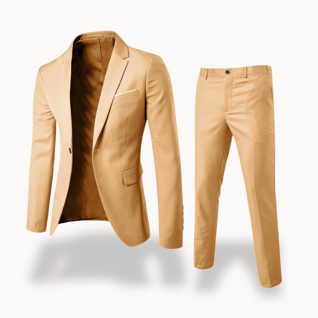 Owen | Men's Formal Two-Piece Suit, Slim-Fit Blazer Suit | Dressific | Beige