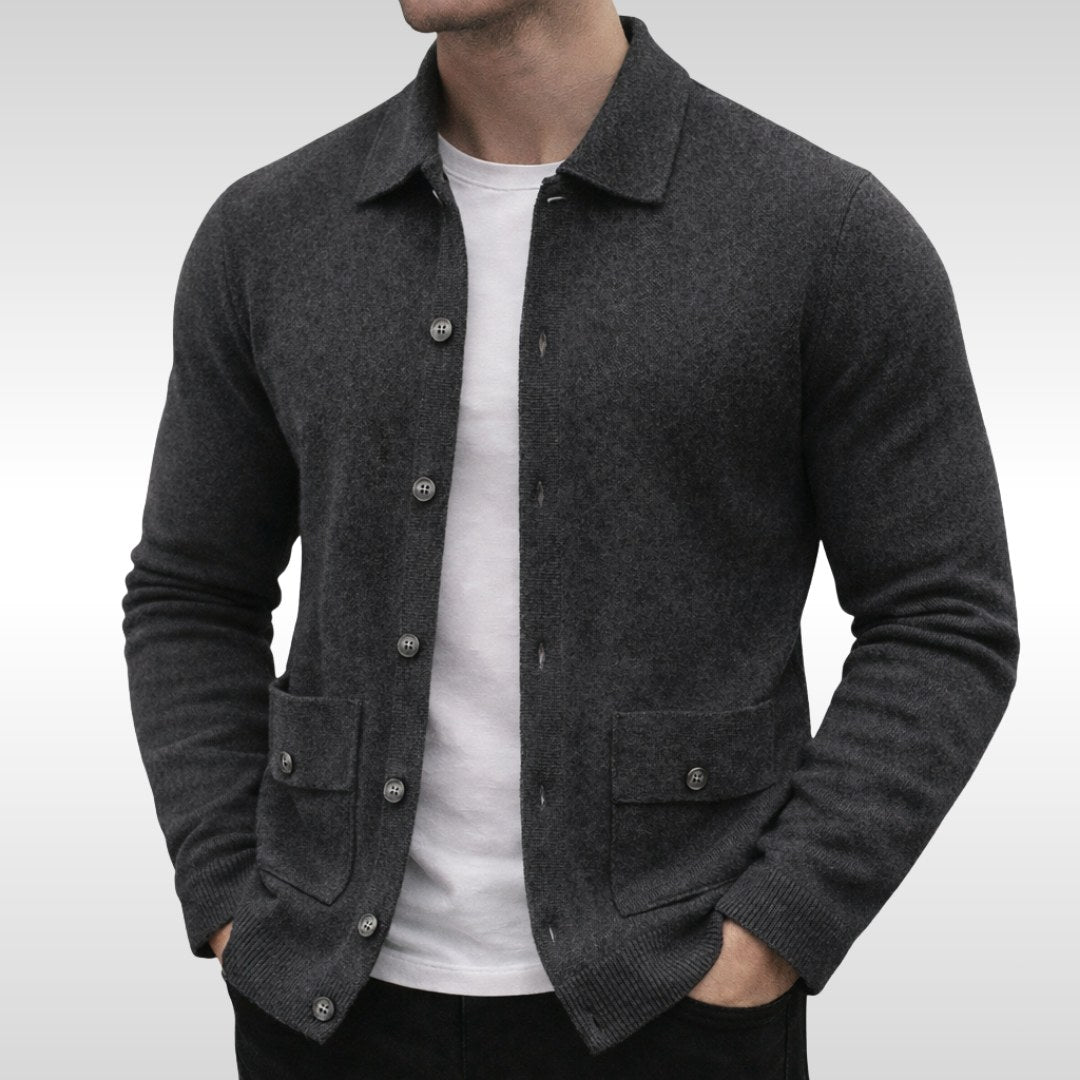 Owen | Men's Knit Cardigan, Finely Textured Layer Cardigan | My Sweet Wardrobe | Grey