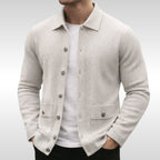 Owen | Men's Knit Cardigan, Finely Textured Layer Cardigan | My Sweet Wardrobe | Stone White
