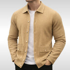 Owen | Men's Knit Cardigan, Finely Textured Layer Cardigan | My Sweet Wardrobe | Golden Sand