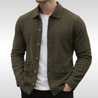 Owen | Men's Knit Cardigan, Finely Textured Layer Cardigan | My Sweet Wardrobe | Olive Green