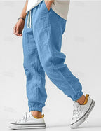 Owen | Men's Linen Relaxed Fit Jogger Trousers, Tapered Ankle Trousers | My Sweet Wardrobe | Blue