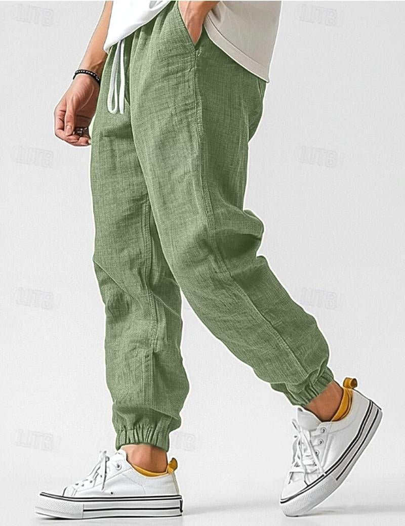 Owen | Men's Linen Relaxed Fit Jogger Trousers, Tapered Ankle Trousers | My Sweet Wardrobe | Green