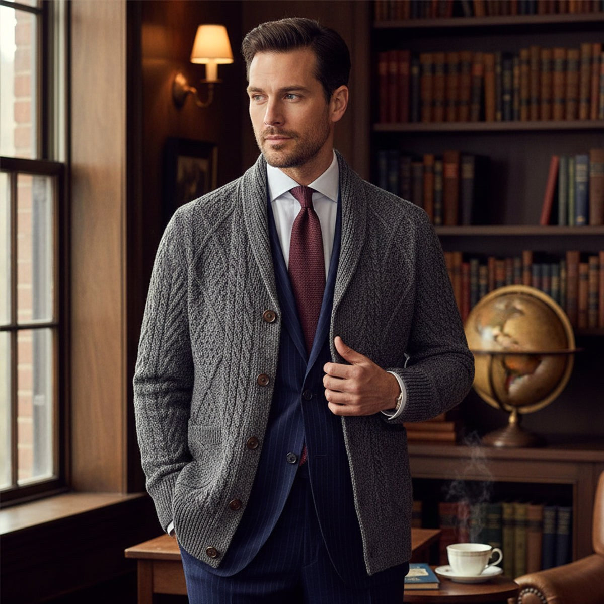 Parker | Men's Cashmere Cardigan, Relaxed Fit Knit Jumper | Dressific