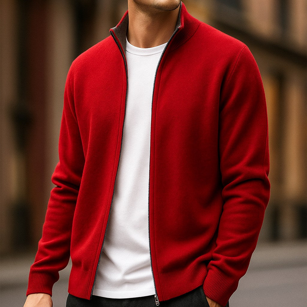 Parker | Men's Full-Zip Knit Cardigan, Comfortable Everyday Cardigan | My Sweet Wardrobe | Red