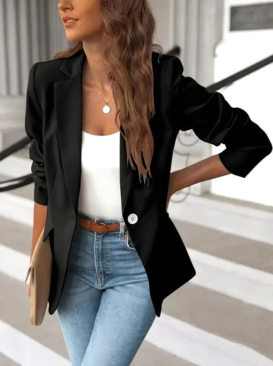 Pauline | Women's Tailored Blazer with Notched Lapel, Single-Button Workwear Blazer | My Sweet Wardrobe | Black