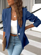 Pauline | Women's Tailored Blazer with Notched Lapel, Single-Button Workwear Blazer | My Sweet Wardrobe | Blue