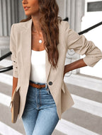 Pauline | Women's Tailored Blazer with Notched Lapel, Single-Button Workwear Blazer | My Sweet Wardrobe | Khaki