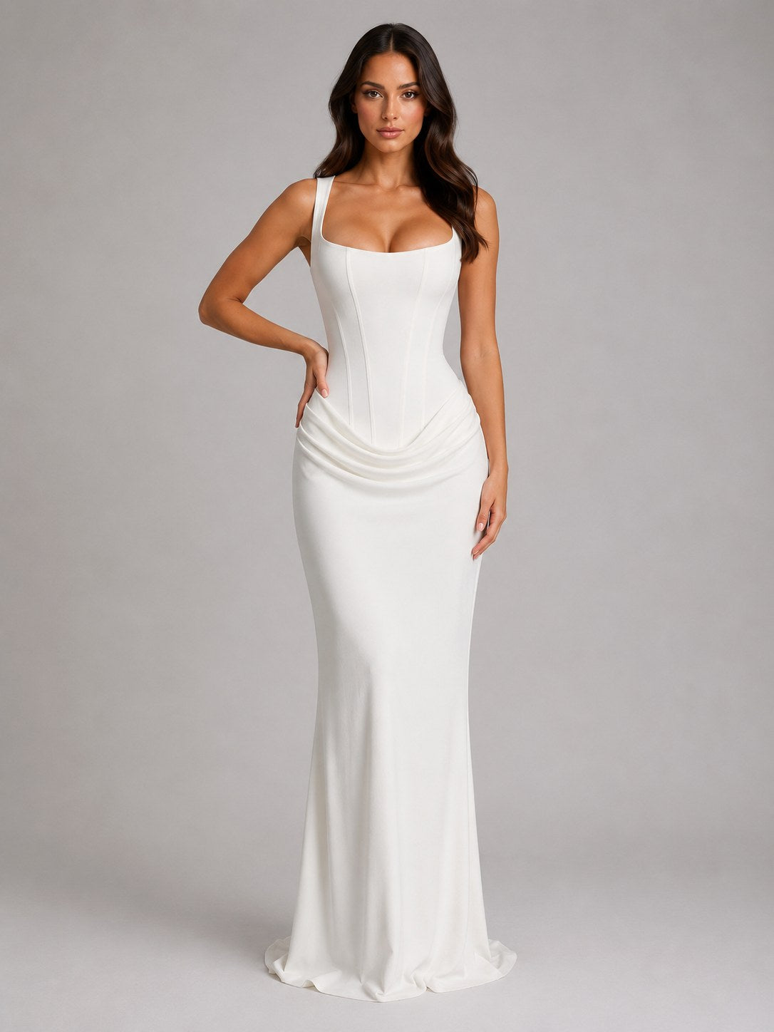 Penelope | Women's Bodycon Draped Corset Maxi Dress, Sculpted Silhouette Evening Dress | My Sweet Wardrobe