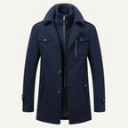 Preston | Men's Double Collar Wool Trench Coat, Tailored Business Coat | My Sweet Wardrobe | Navy Blue