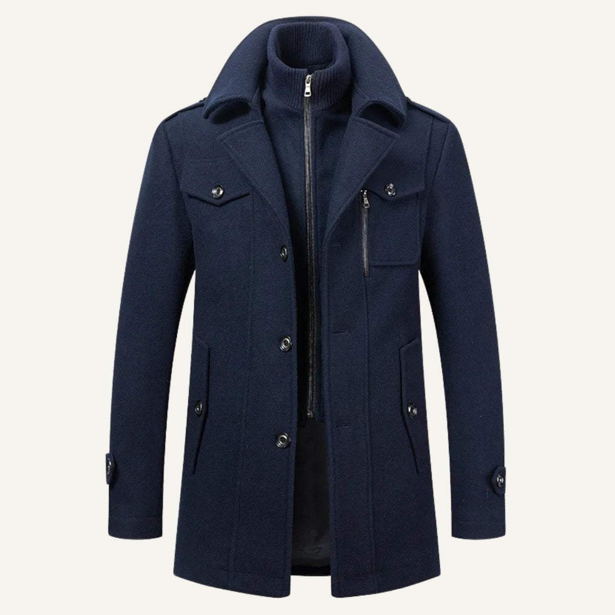 Preston | Men's Double Collar Wool Trench Coat, Tailored Business Coat | My Sweet Wardrobe | Navy Blue