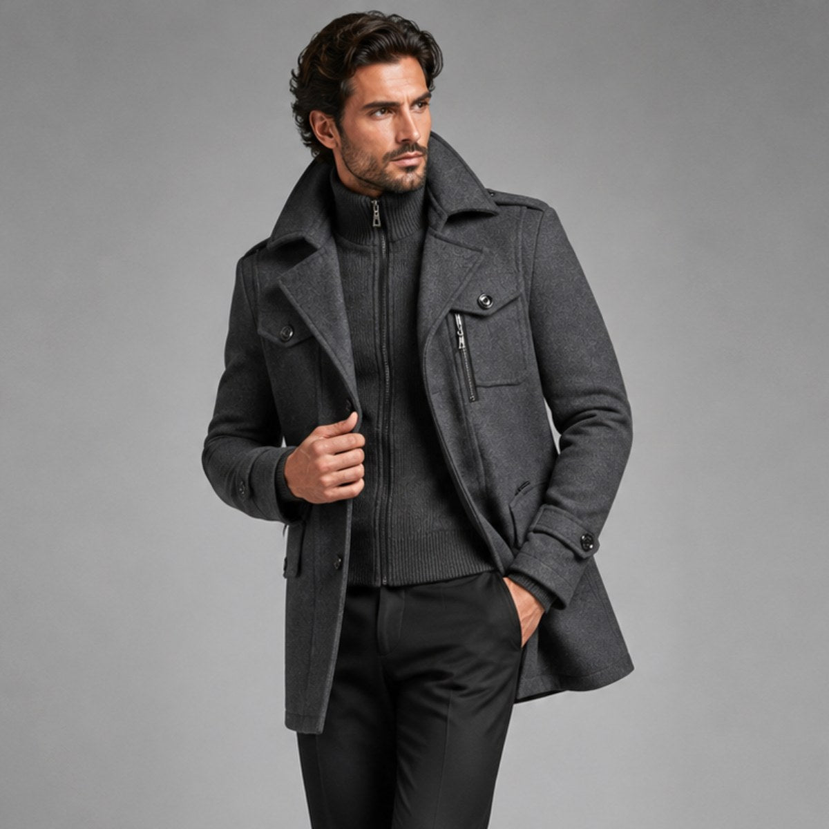 Preston | Men's Double Collar Wool Trench Coat, Tailored Business Coat | My Sweet Wardrobe