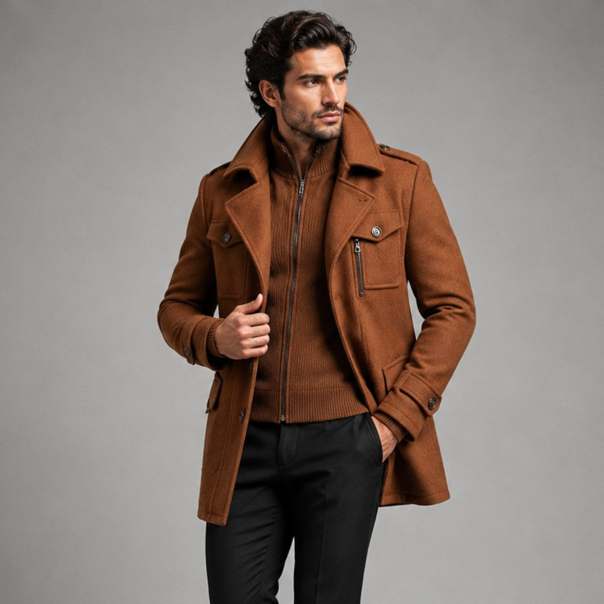 Preston | Men's Double Collar Wool Trench Coat, Tailored Business Coat | My Sweet Wardrobe
