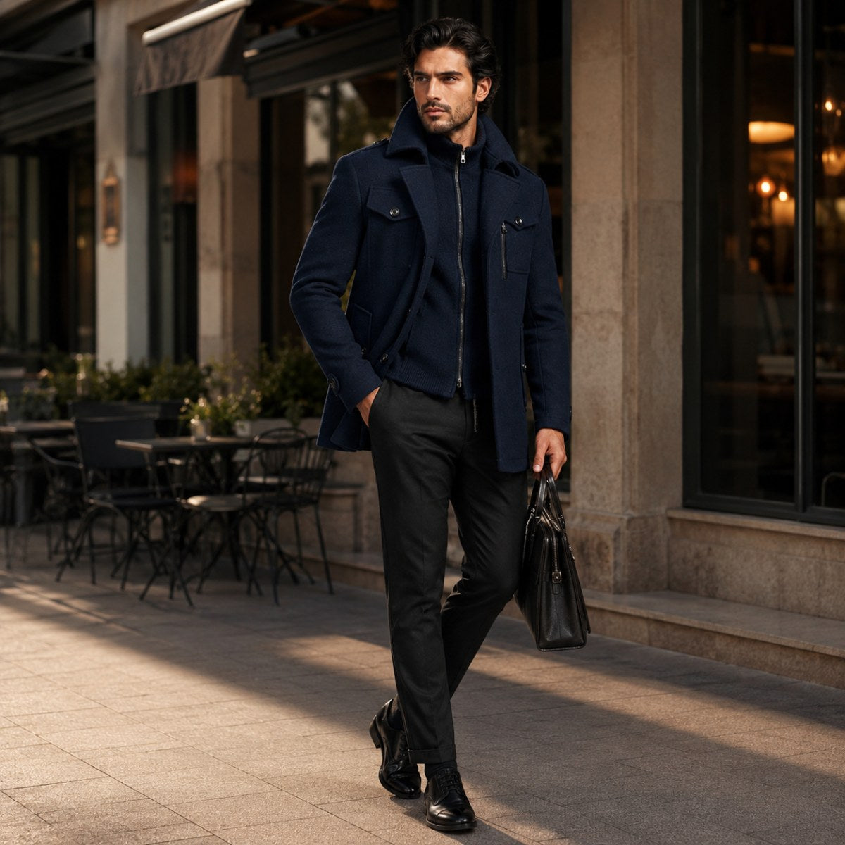Preston | Men's Double Collar Wool Trench Coat, Tailored Business Coat | My Sweet Wardrobe
