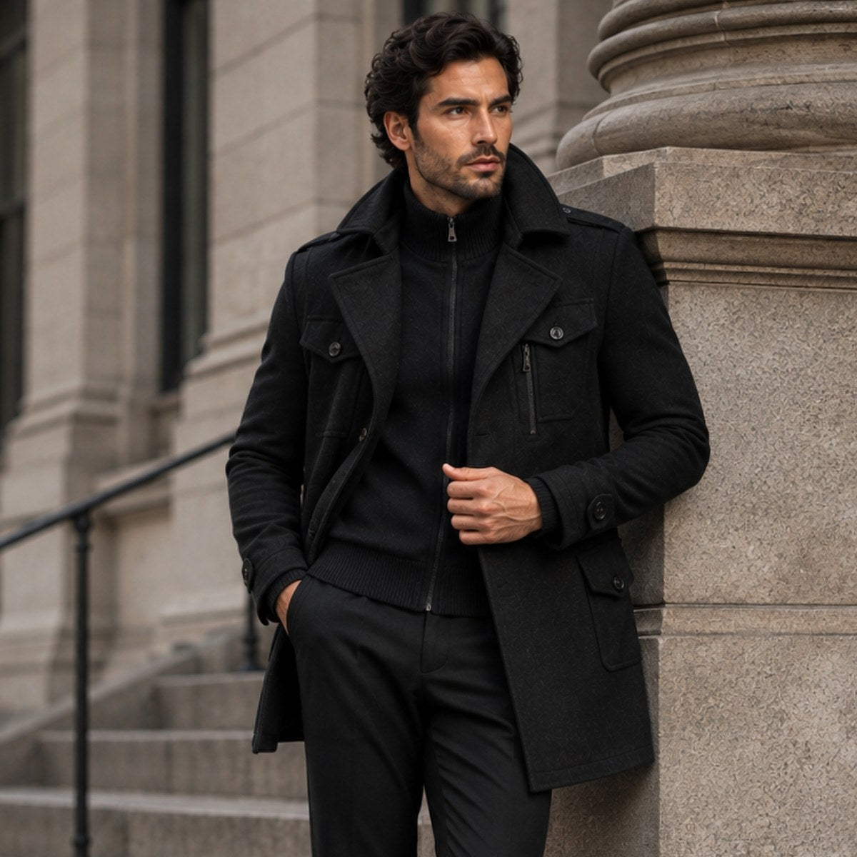 Preston | Men's Double Collar Wool Trench Coat, Tailored Business Coat | My Sweet Wardrobe