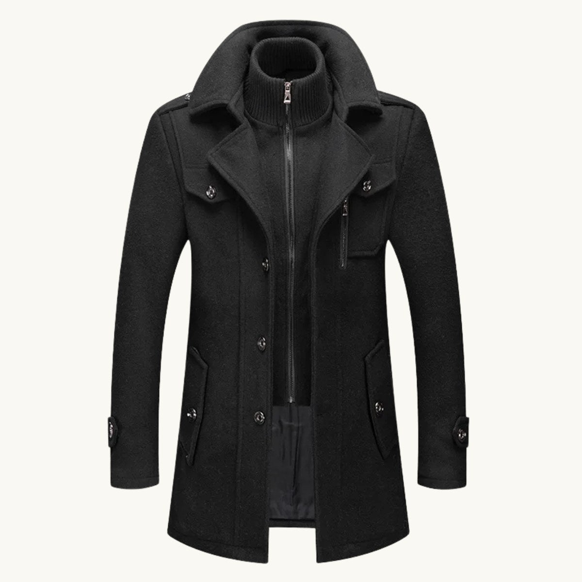 Preston | Men's Double Collar Wool Trench Coat, Tailored Business Coat | My Sweet Wardrobe | Khaki