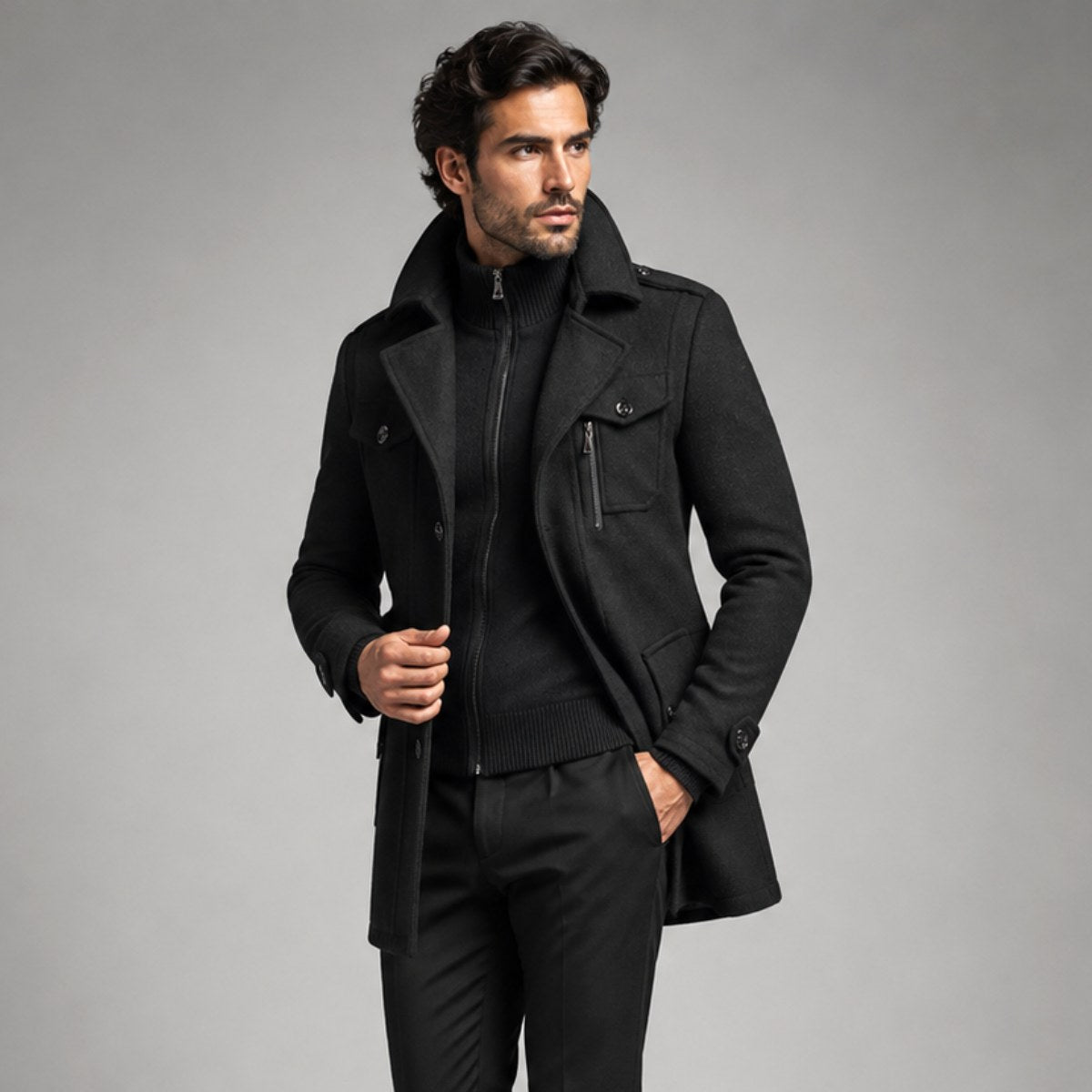Preston | Men's Double Collar Wool Trench Coat, Tailored Business Coat | My Sweet Wardrobe