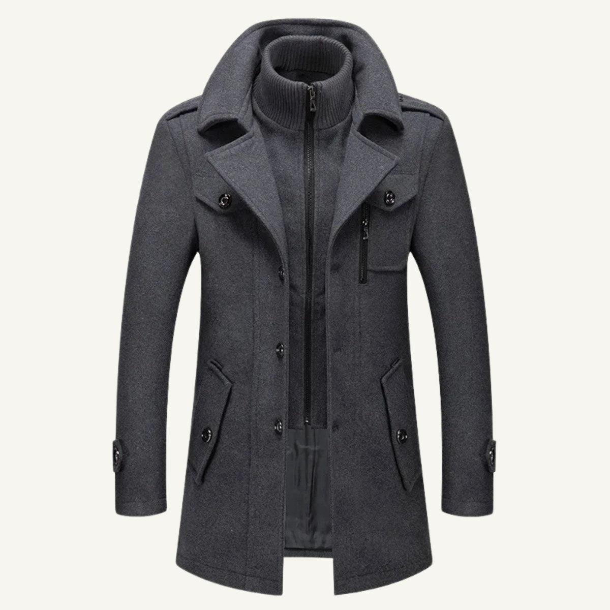 Preston | Men's Double Collar Wool Trench Coat, Tailored Business Coat | My Sweet Wardrobe