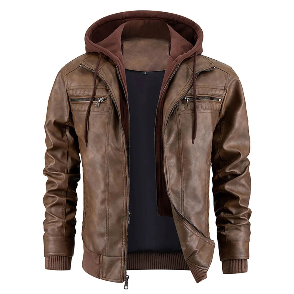 Reginald | Women's Leather Hooded Winter Coat, Slim-Fit Autumn Coat | My Sweet Wardrobe