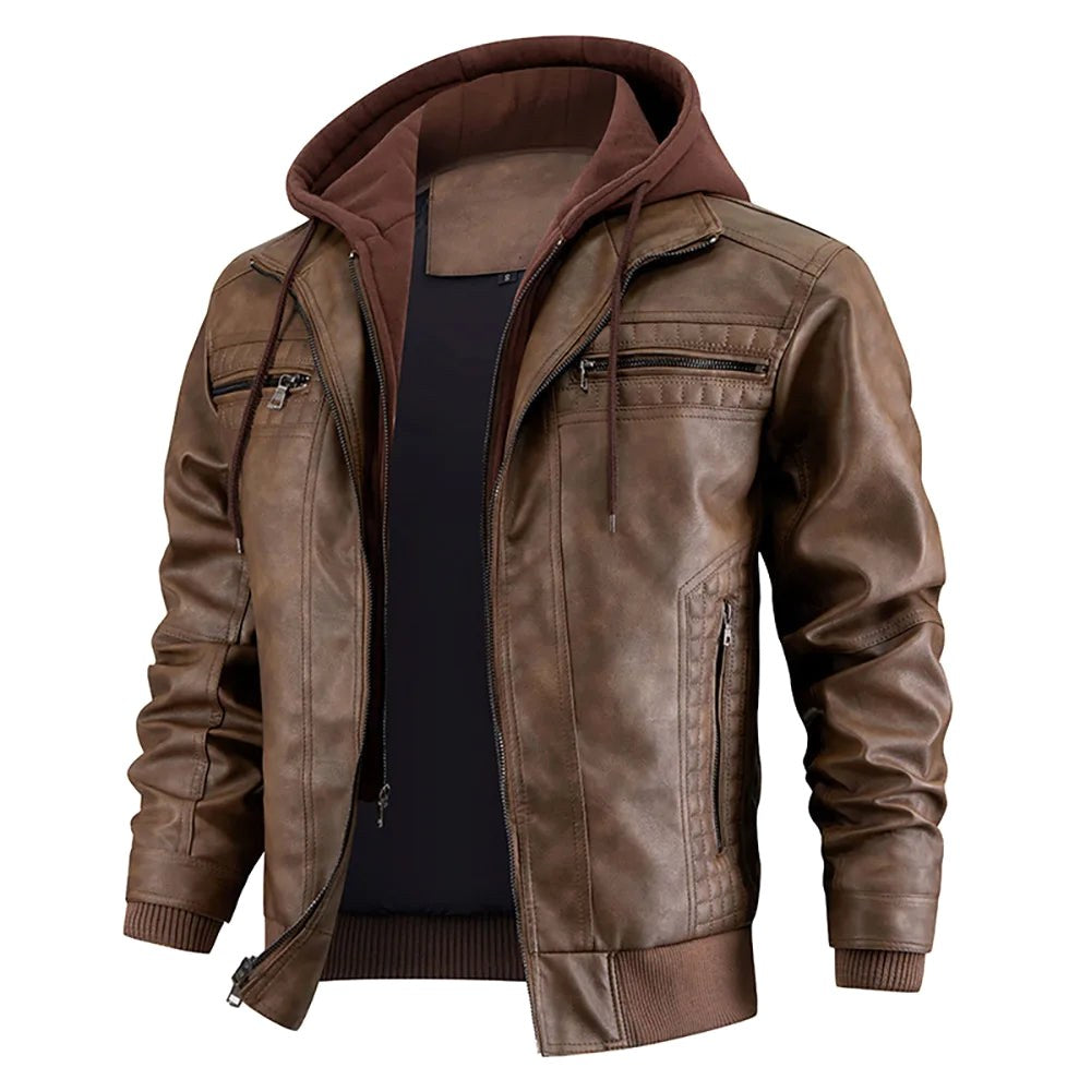 Reginald | Women's Leather Hooded Winter Coat, Slim-Fit Autumn Coat | My Sweet Wardrobe