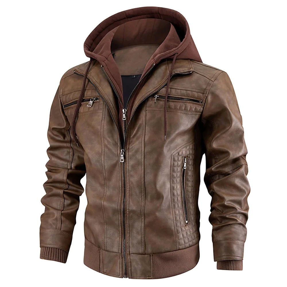 Reginald | Women's Leather Hooded Winter Coat, Slim-Fit Autumn Coat | My Sweet Wardrobe