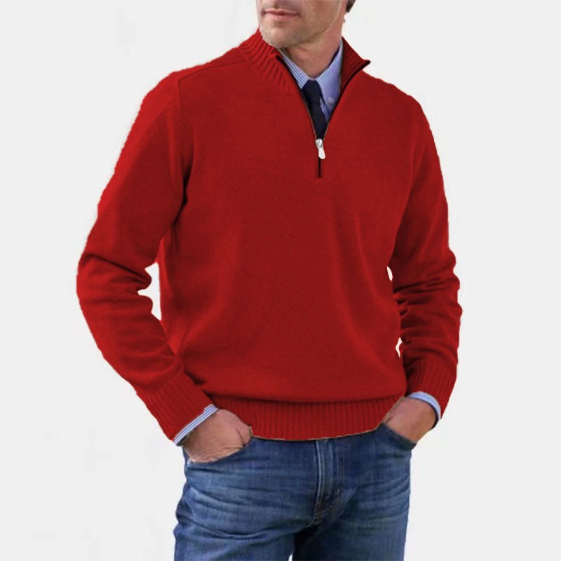 Reinhard | Men's Zip Jumper with Light Warmth, Elegant Knit Jumper | My Sweet Wardrobe | Red
