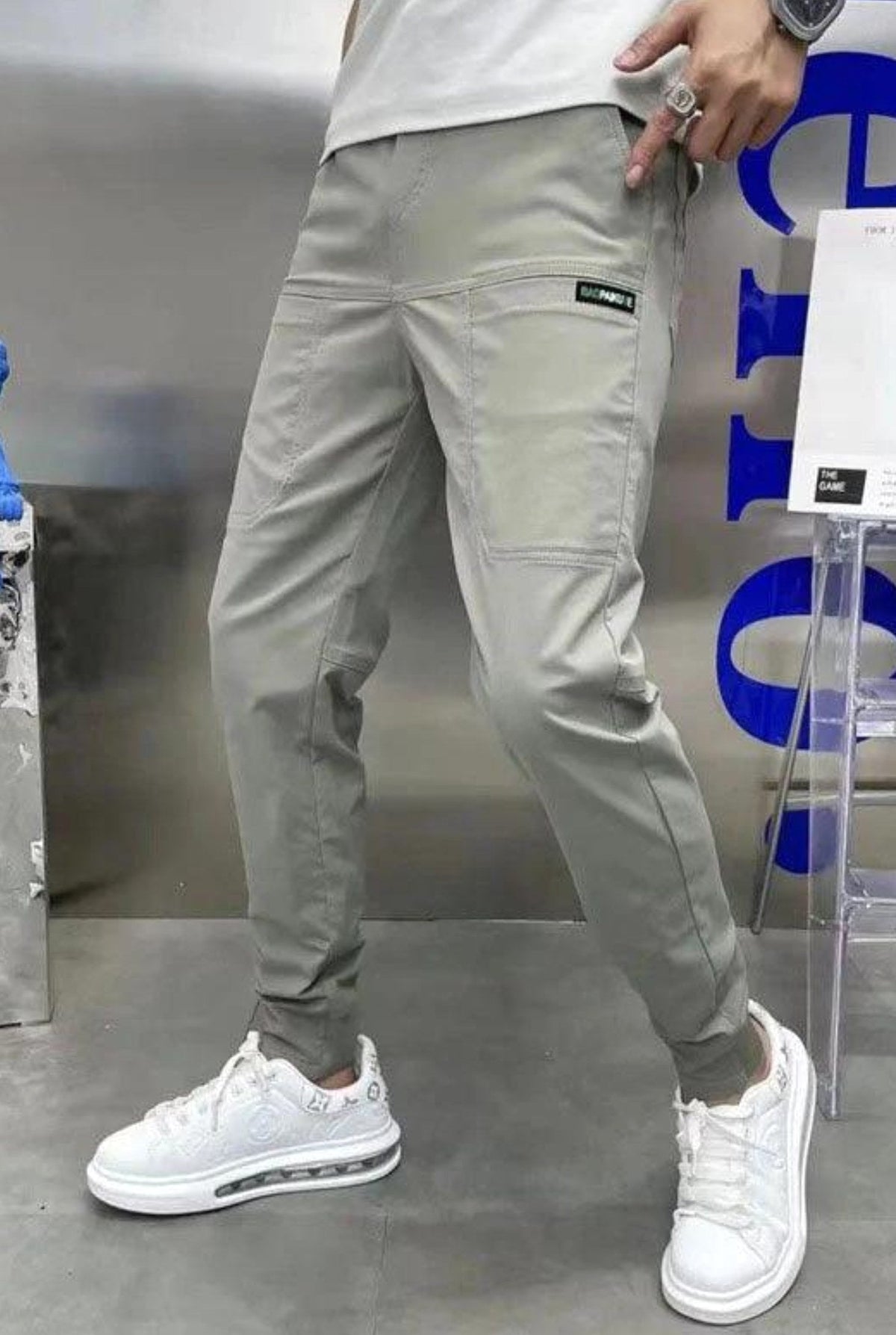 Robert | Men's Stretch Cargo Trousers, Lightweight Flexible Trousers | My Sweet Wardrobe | Light Grey