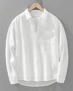 Rory | Men's Cotton-Linen Popover Shirt, Half-Button Relaxed Shirt | My Sweet Wardrobe | White