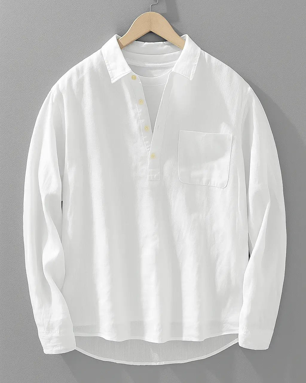 Rory | Men's Cotton-Linen Popover Shirt, Half-Button Relaxed Shirt | My Sweet Wardrobe | White