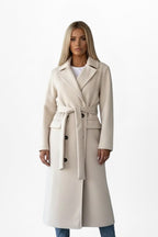 Roseline | Women's Double-Breasted Long Coat, Tailored Autumn Coat | My Sweet Wardrobe | Beige