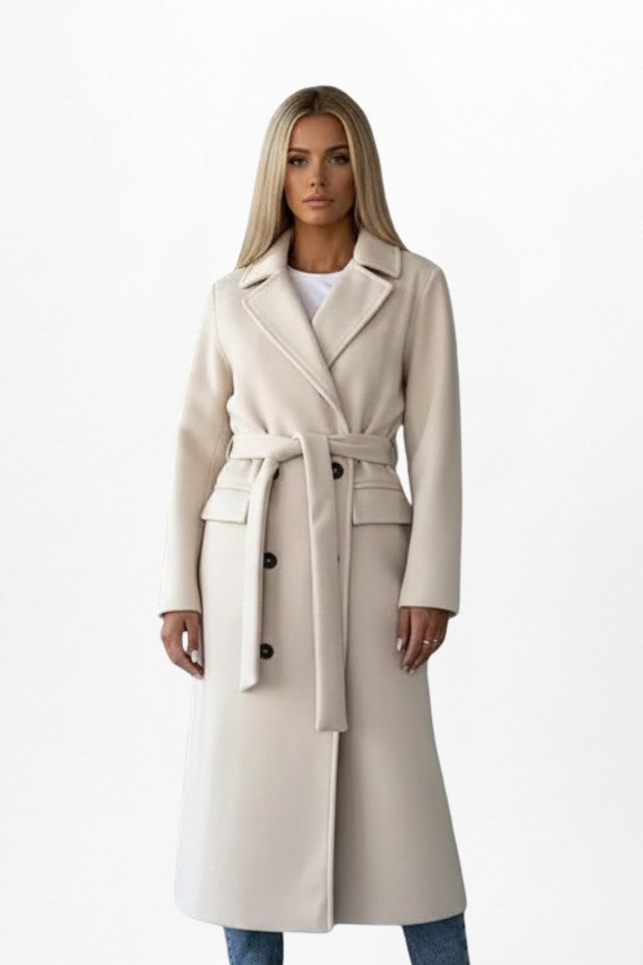 Roseline | Women's Double-Breasted Long Coat, Tailored Autumn Coat | My Sweet Wardrobe | Beige