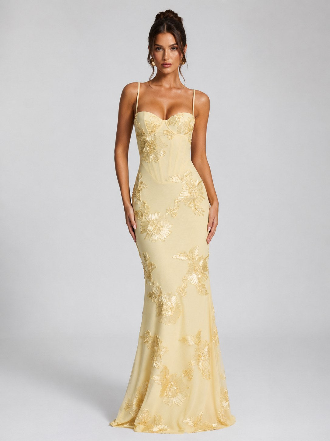 Rosie | Women's Floral Corset Maxi Dress, Sculpted Occasion Dress | My Sweet Wardrobe | Yellow